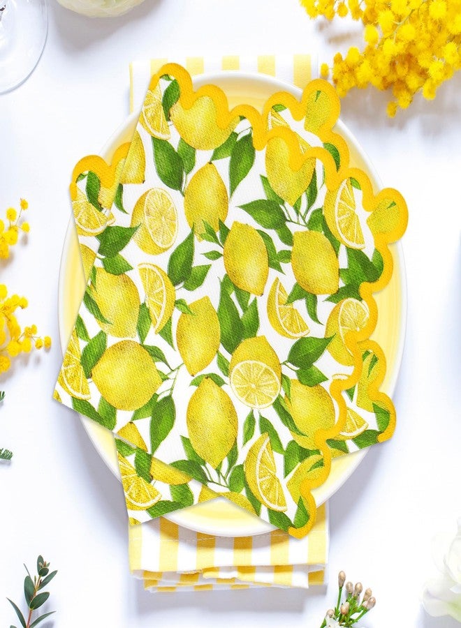 Whaline 80Pcs Lemon Paper Napkins Watercolor Yellow Lemon Fruit Disposable Napkins Summer Scalloped Decorative Luncheon Dinner Napkins for Birthday Holiday Party Supplies Table Decor - Image 4